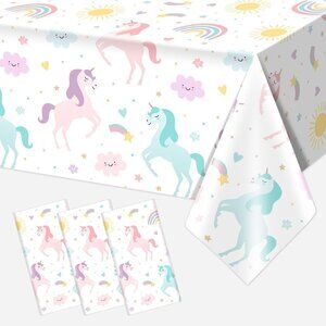 3-Pack Unicorn Birthday Tablecloths 54x108in Waterproof Party Decor